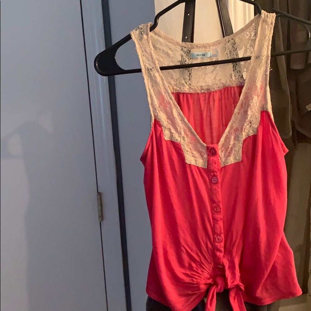 Pink button tie top